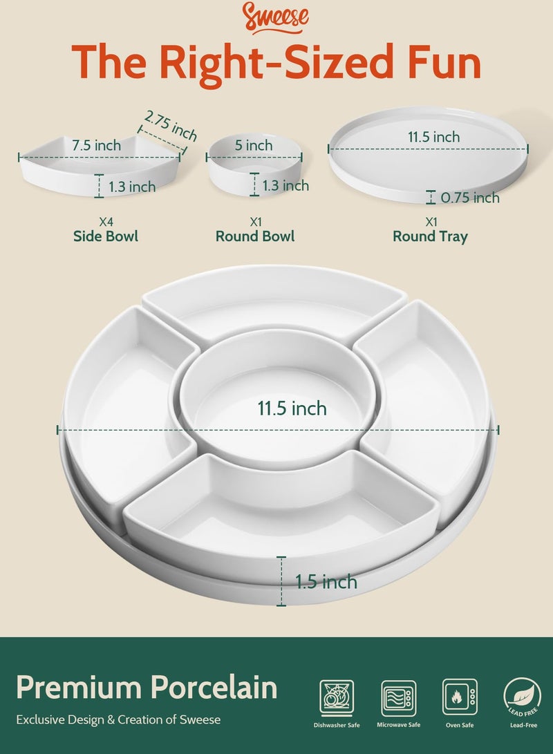 Sweese أطباق تقديم خزفية مقسمة من سويسي، صينية مخللات، وعاء تقديم للحفلات - مثالية للشيبس والصلصات، الخضروات، الحلوى والوجبات الخفيفة، بيضاء - Image 2
